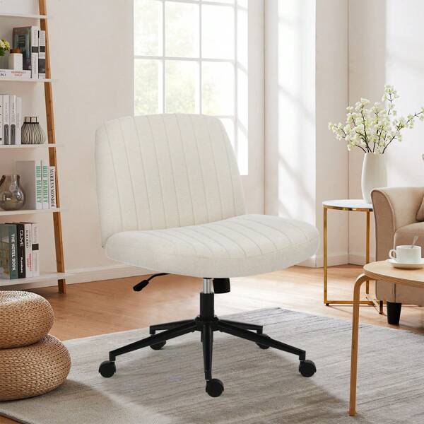 Sweetcrispy Sweetcrispy Criss Cross Office Chair With Wheels, Wide Armless Home Office Desk Chair With Dual-Purpose Base, Swivel Adjustable Teddy Fabric Task Vanity Computer Chair