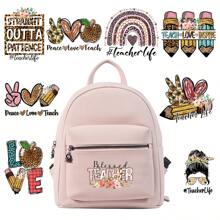 9pcs/Set Teacher Style Patch On Clothing Iron On Transfer Stickers On Clothes T-Shirts Jackets Jeans Teacher Life Heat Transfers Sticker For Clothing
