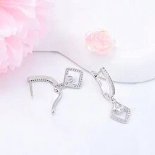 女士銀質耳環，鋯石時尚圈耳環，佩戴舒適不過敏，適合日常佩戴和生日禮物 - 銀色 - 查看 3