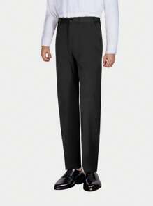 CLOUDSTYLE Men's Plain Pleated Straight-Leg Suit Pants For Daily Business And Travel - Black - View 2