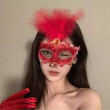 1pc Party Lace Mask, Masquerade Ball Mask, Wedding Party Mask, Personalized Mask, Stage Decoration, Sexy Half-Face Lace Mask, Halloween Feather Mask - Multicolor - View 12