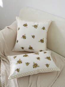 1pc Bee, Leaves And Pumpkin Embroidered Pillowcase For Home Decor, Living Room, Bedroom, All Seasons - Multicolor - View 1