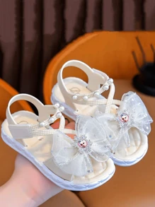 Vicvait Fashionable Cute Rhinestone Bow Open Toe Sandals, Breathable, Suitable For Girls Beach Vacation Wear - Beige - View 5