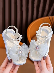 Vicvait Fashionable Cute Rhinestone Bow Open Toe Sandals, Breathable, Suitable For Girls Beach Vacation Wear - Beige - View 2