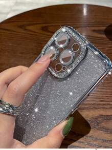 Apple 1PC Luxury Bling Gradient Rhinestone Rhinestone Phone Case Compatible With IPhone 15 14 13 12 11 Pro Max Plus Glitter Soft Silicone Back Cover - Silver - View 2