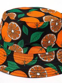 1pc New Fruit Print Bucket Hat Spring/Summer Outdoor Sun Hat Cute Orange Bucket Hat - Orange Color - View 3