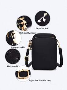 1 Túi đeo chéo mini thời trang thường ngày có túi vải đựng điện thoại, ví đựng tiền xu theo chiều dọc, ví thể thao có giắc cắm tai nghe, dây đeo vai có thể điều chỉnh cho thanh thiếu niên, du lịch, trở lại trường, quà tặng - A - Xem 5