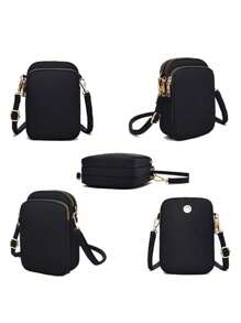 1 Túi đeo chéo mini thời trang thường ngày có túi vải đựng điện thoại, ví đựng tiền xu theo chiều dọc, ví thể thao có giắc cắm tai nghe, dây đeo vai có thể điều chỉnh cho thanh thiếu niên, du lịch, trở lại trường, quà tặng - A - Xem 7