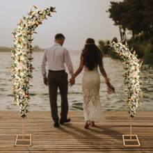 Metal Wedding Backdrop Stand,Set Of 2 | Gold Metal Curved Top Wedding Arch Frames, Balloon Flower Backdrop Stands For Ceremony Birthday Baby Shower Anniversary Background Decoration - 6ft & 8ft Outdoor Decor - Gold - View 1