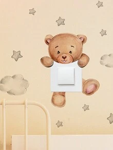 1入組卡通熊、長頸鹿、星星、大象、雲朵開關貼紙，適用於臥室客廳裝飾、廚房、廚具、食品、烹飪、露營、度假、海灘、房間裝飾、收納、派對和旅行。 - 彩色 - 查看 3
