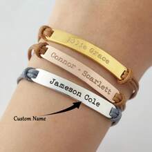 Vòng tay bằng thép không gỉ tùy chỉnh khắc tên ngày mặt dây chuyền đơn giản có thể điều chỉnh kích thước vòng tay có dây rút cho nam và nữ phụ kiện trang sức cá nhân ngày lễ tình nhân sinh nhật quà tặng kỷ niệm ngày lễ tình nhân - Bạc - Xem 2