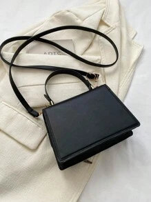 1入復古小手提方形包，金屬鎖扣封口設計，配有可調式單/斜肩背帶，適合女性日常休閒使用 - 黑色 - 查看 5