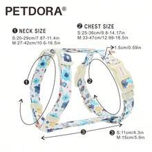PETDORA Soft & Adjustable Pet Harness & Leash Set, Suitable For Small Dogs & Cats - Blue and White - View 4