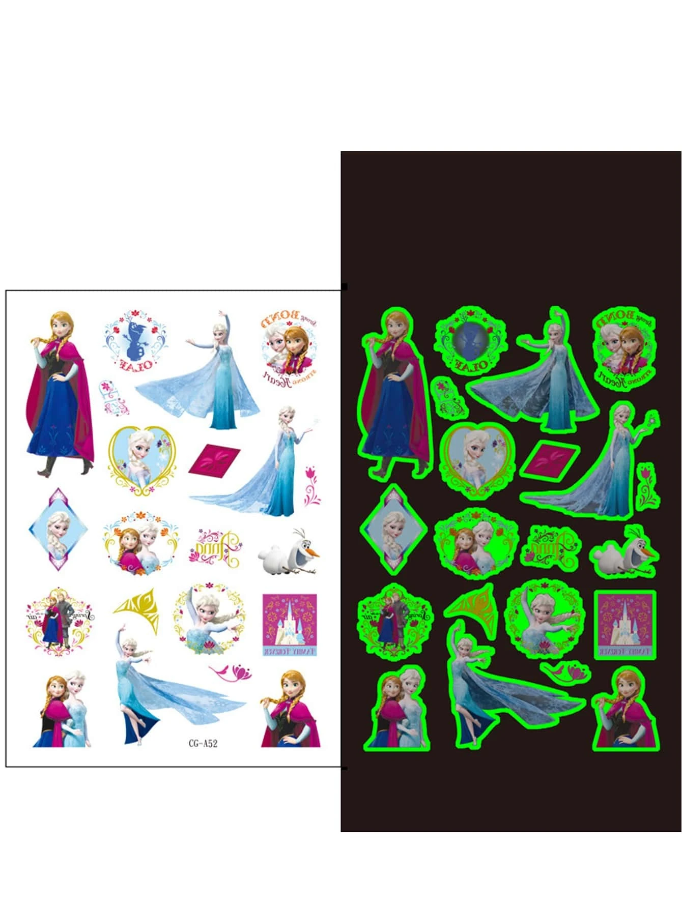 Glow In The Dark Frozen Princess Elsas Anna Temporary Tattoo Luminous
