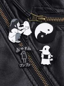 1-4 piezas Broche de esmalte creativo y lindo de niña pequeña con pájaro sin alas, divertido dibujo animado blanco y negro, Yin-Yang, prendedores de pájaro de chismes, accesorios de insignia, decoración de sombrero y mochila, regalos de joyería para amigos, accesorios de vestir diarios, pasador de encanto para ropa, bolsa, escuela, oficina, camisas, chaquetas, Navidad, Halloween