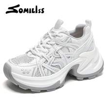 Somiliss Women's Sporty Anti-Slip Breathable Summer Shoes, Silver Front Tie Ultra-Fiber Leather Mesh Running Shoes, Classic And Fashionable 6cm Heel Height Low Vamp Outdoor Walking Shoes - White - View 15