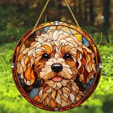 1pc, Cute And Colorful Dog Stained Window Hanging, Loyal Companion, Dog Lover Sign Gift For Mom, Family, Lover, Friends, Funny Acrylic Round Wreath Sign For Garden, Yard, Home, Door Welcome, Outdoor General Color Decorative Art, Sun Catcher, Window Decor For Dog Lovers, Car Interior Decoration, Car Rearview Mirror Hanging Decoration, Multiple Dogs Decorations To Choose From,Home Decor ,Room Decor,Wall Decor Gifts Birthday Graduation