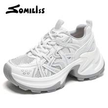 Somiliss Women's Sporty Anti-Slip Breathable Summer Shoes, Silver Front Tie Ultra-Fiber Leather Mesh Running Shoes, Classic And Fashionable 6cm Heel Height Low Vamp Outdoor Walking Shoes - White - View 11