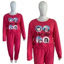 Plus Size Pajama Sets - Màu Hồng Tươi - Xem 4