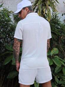 Camisa Conjunto listrada e lisa masculina slim fite Manga curta viscose
