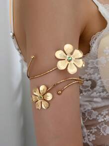 1個時尚典雅的金色花形手臂袖套,適用於女士派對、假期和日常搭配 - 金黃色 - 查看 1