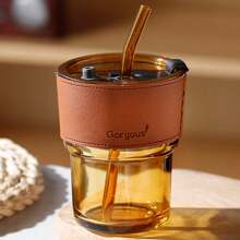 1pc  Glass Cup Large Capacity With Lid, Milk Tea Straw Water Cup, Breakfast Coffee Cup, Student Cup - Multicolor - View 9