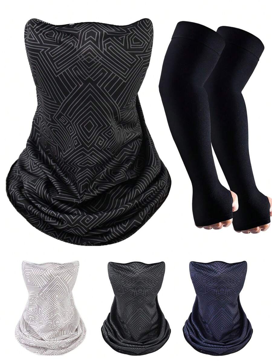 頭戴式頭巾、面罩和臂套，運動頭巾頭包臉巾口罩頸部保暖面罩護眼罩 - 面罩+臂袖 - 查看 1