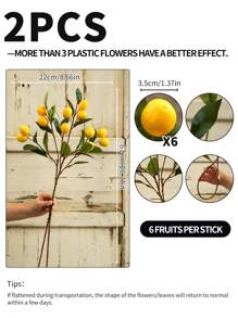 1PC/2pcs/3PCS/5PCS, Artificial Lemonade Ornament, 67cm Long, 1 Stick 6 Fruits, Non-Fading Flexible Plastic Plant Artificial Flower Fruit Potted Decoration, Modern Simple Nordic Style, Suitable For Home Interior And Outdoor Decoration, Flower Arrangement, Wedding, Etc.