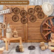10 Stücke Mini Holz Wagenrad Dekoration, alte westliche Wand Dekoration Bauernhaus Wagenräder rustikale Hof Wand Kunst Dekoration hängende dekorative Räder für Garten Zuhause Bar Garage - Braun - Übersicht 2
