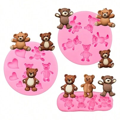 3 Khuôn silicon hình gấu bông, thích hợp để làm đồ thủ công bằng nhựa