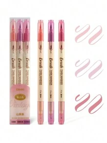 3 Stücke Dual-Seitige Retro Farbmarker Set, fette Bürste & feiner Liner, wasserlösliche Mischfarben Kunst Marker für Schriftzug, Zeichnen, Malen