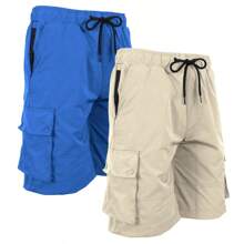 2-Pack Men's Moisture Wicking Performance Quick Dry Cargo Shorts - 皇家&卡其色 - 查看 1
