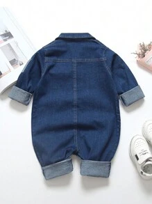1 pièce Grenouillère en denim simple pour bébé garçons et filles, printemps et automne