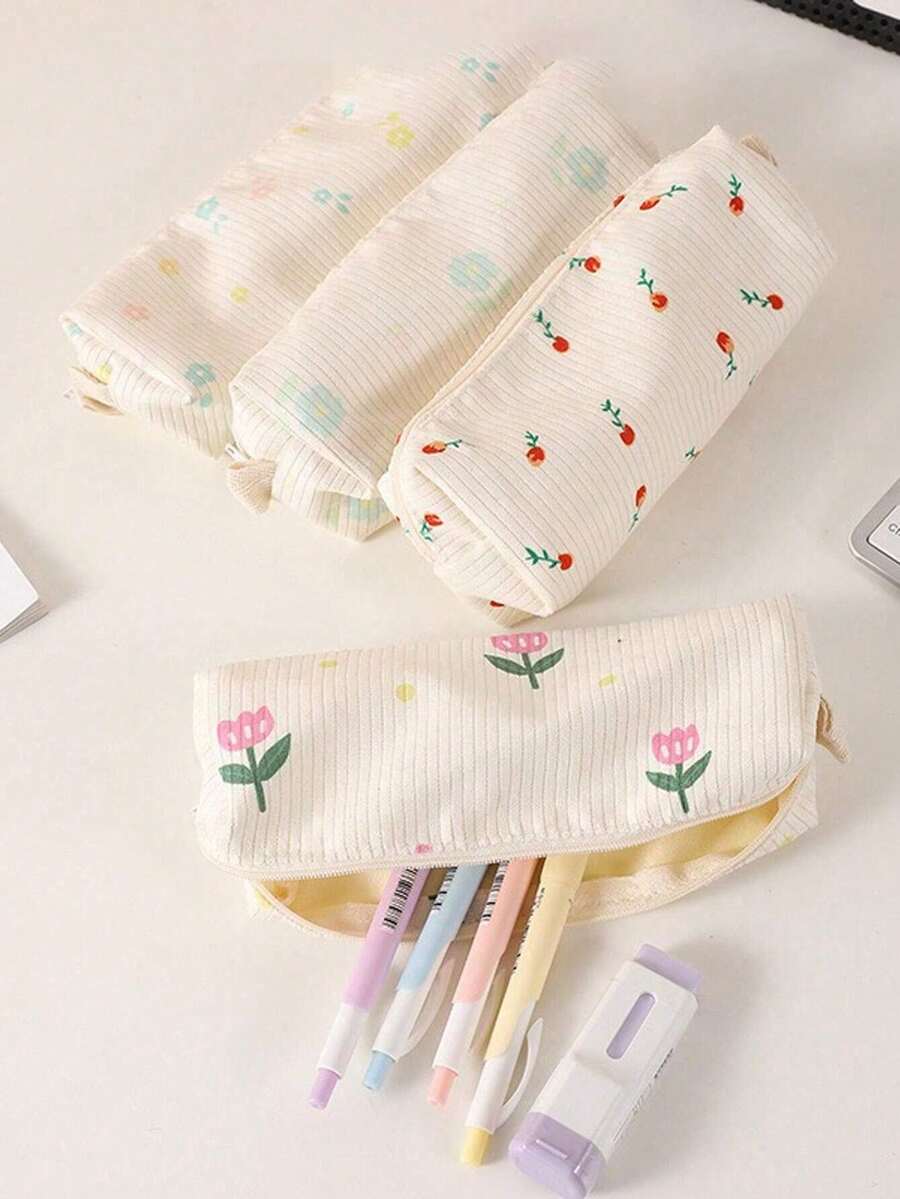 1入簡約花卉鉛筆盒，可愛大容量桌面文具收納袋，鉛筆盒批發，小鉛筆盒，鉛筆盒組織者，女孩鉛筆盒，鉛筆盒口袋式，學校用品 - 彩色 - 查看 1