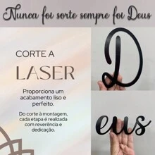 Frase Decorativa "NUNCA FOI SORTE SEMPRE FOI DEUS" MDF Preto Brilhante linda decoração - Preto - Visão 6