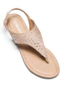 Dép đế bằng đính đá Rhinestone dễ thương cho nữ, trang phục thường ngày, dép xỏ ngón, dép quai chữ T, dép xỏ ngón đi biển, ngày lễ tình nhân - Màu be - Xem 7