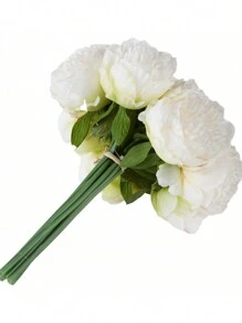 MEHELANY 5支/束或1支/包人造牡丹花，仿真牡丹丝叶，浅白色人造花，适用于婚礼、家居、办公室、派对、窗台装饰、餐桌中心装饰、插花等。 - 白色 - 查看 4