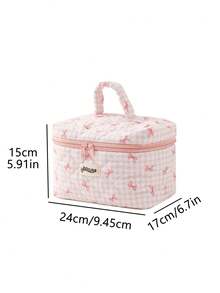 原汁原味格紋蝴蝶結手持化妝包，新鄉村風格大容量彩色格紋蝴蝶結便攜式收納袋，適用於旅行與化妝品 - 手拎化妝包 - 查看 3