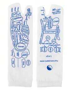 1 đôi tất trắng nữ có huyệt đạo massage chân và bản đồ phản xạ học tiếng Anh (bao gồm que massage) tất ngắn tách ngón chân - trắng - Xem 3