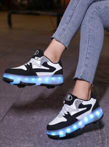 Light Up Shoes With 7 Colorful Led Lights, Rechargeable, Running Horse Light, Blinking Buckle, For Students Two Wheel Roller Skate Shoes,4 Wheels Stable, Rechargeable Light-Up Roller Shoes With 12 Modes