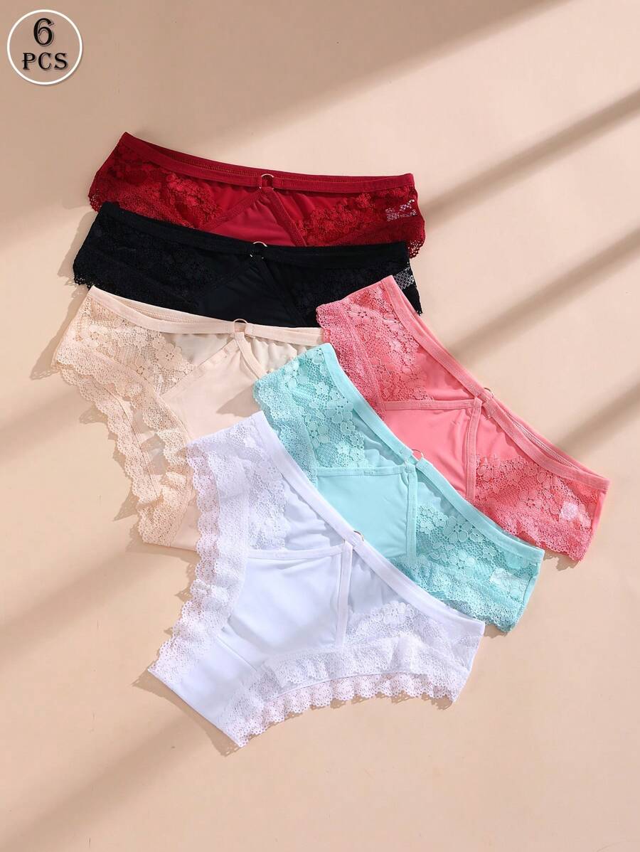 6pcs/Set Women's Ice Silk Sexy Low-Rise Hollow Triangle Panties In Multiple Colors - Multicolor - View 1