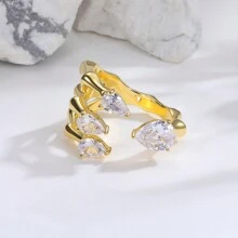 Vàng Tuyên Bố Cho Nữ, Nhẫn Nữ Mạ Vàng 14K Mở Vòng Hầu Tước Đính Đá Cubic Zirconia Có Thể Điều Chỉnh Cho Nữ Teen Girls - Vàng - Xem 8
