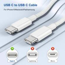 快速充电 iPhone 15 充电器，20W USB C 快速壁式充电器兼容 iPad，带 6 英尺（约 1.8 米）尼龙编织长充电线 C 型至 C 型线，兼容 iPhone 15/15 Plus/15 Pro/15 Pro Max/iPad 10/iPad Mini 6/iPad Air 5/iPad Pro/AirPods Pro - 美規A型插(110-127V) - 查看 3