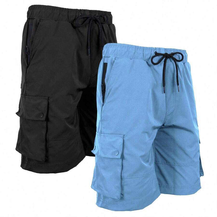 2-Pack Men's Moisture Wicking Performance Quick Dry Cargo Shorts - 黑色和淺藍色 - 查看 1