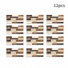 9/11/25pcs Brick Pattern Kitchen Tile Stickers, Oil-Proof, Simulated Marble Crystal Wall Paper, For Bathroom/Kitchen Renovation, Self-Adhesive Tile - Yellow - View 15