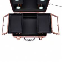 Makeup Case 2-Tier Cosmetic Organizer Box With Lights Mirror Customized Dividers Large (Rose Gold)