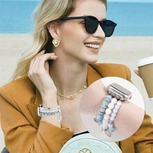 波西米亚地图天然石手链串珠表带兼容 Series 9 8 7 6 5 4 3 2 1，适合女性，手工弹性串珠表带适用于 表带 38 毫米 40 毫米 41 毫米 42 毫米 44 毫米 45 毫米 49 毫米，兼容 女式表带 - CG/306 - 查看 5