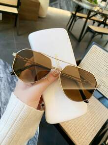 1PC Women Geometric Double Bridge Aviator Metal High-End Fashion Glasses, Unisex Glasses, For Driving And Daily Use, School - Multicolor - View 9