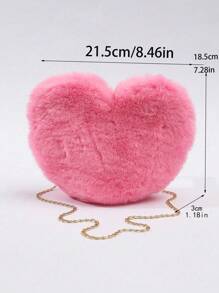 Plush Heart-Shaped Coin Purse, Soft Shoulder Bag With Metal Chain For Girls/Girl, Funny & Unique Gag Gift, Best Autumn Wallet, Perfect Valentine's Day Gift, Matching With Valentine's Day Dress - Pink - View 6
