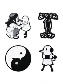 1-4 piezas Broche de esmalte creativo y lindo de niña pequeña con pájaro sin alas, divertido dibujo animado blanco y negro, Yin-Yang, prendedores de pájaro de chismes, accesorios de insignia, decoración de sombrero y mochila, regalos de joyería para amigos, accesorios de vestir diarios, pasador de encanto para ropa, bolsa, escuela, oficina, camisas, chaquetas, Navidad, Halloween
